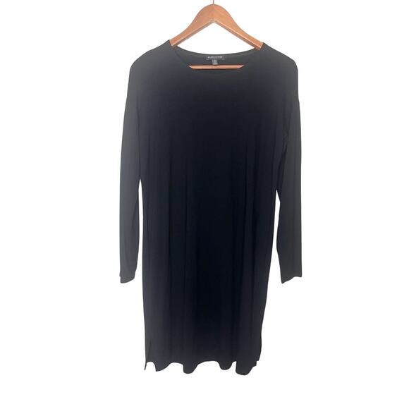 Eileen Fisher Long Sleeve Knee Length Jersey Dress Sz Petite Small PS Black￼ - Picture 1 of 6